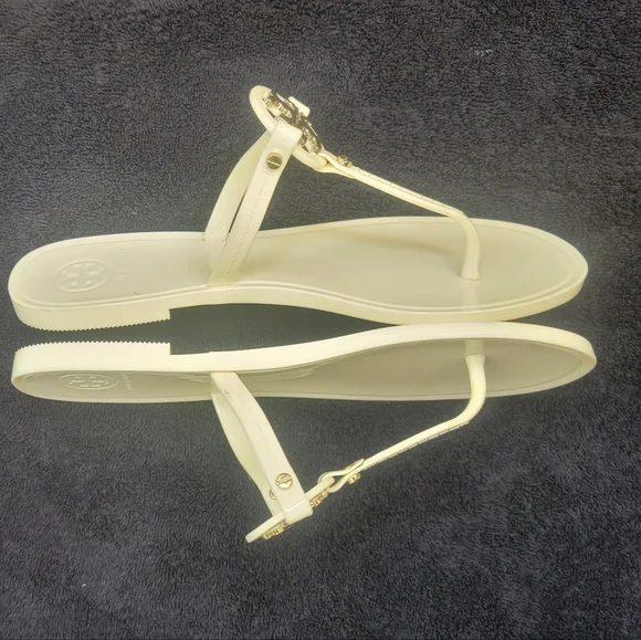 Tory Burch Ivory Off White Mini Miller Flat Thong Jelly Sandals Size6